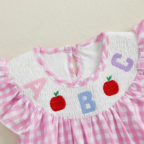 Toddler Girl Back to School Outfit First Day of School Pre K Kindergarten Smocked Short Sleeve Dress Summer Clothes4
