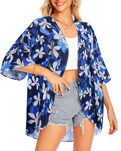 Image of Kimonos for Women Summer Cardigan Chiffon Floral Cover up Loose Casual Top Blouse