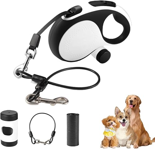 Correa retráctil para perro con cable a prueba de mordidas, correa duradera de 26 pies para perros grandes y medianos de hasta 110 libras, 360