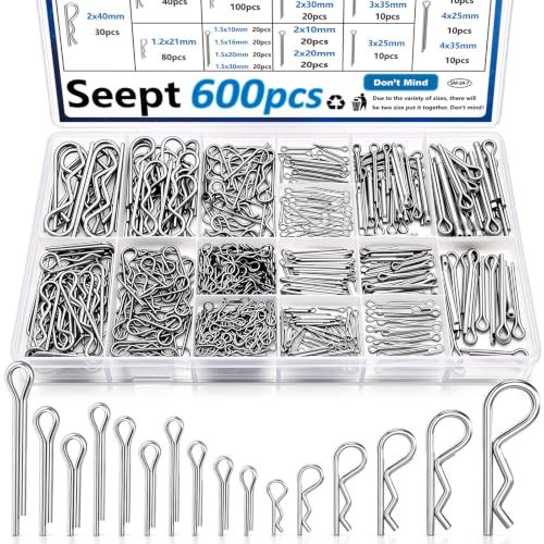 Image of 600Pcs 304 Stainless Steel Cotter Pins Assortment Kit - Hitch Pin Clips for Locking Systems | Ideal for Farm Tools, Tractor Implements, and Accessories