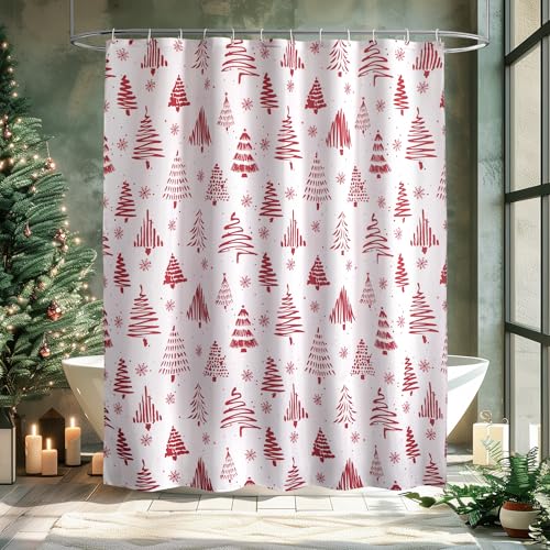 Duschvorhang Weihnachts-Leuchtturm, Winter-Design Mit Schneemann, 178 Cm, Stoff, Inkl. Haken, Badezimmer-Deko