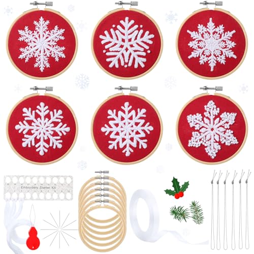 Kit broderie d hiver debutant motif flocon pre-imprime pour apprendre sans rater sa toile