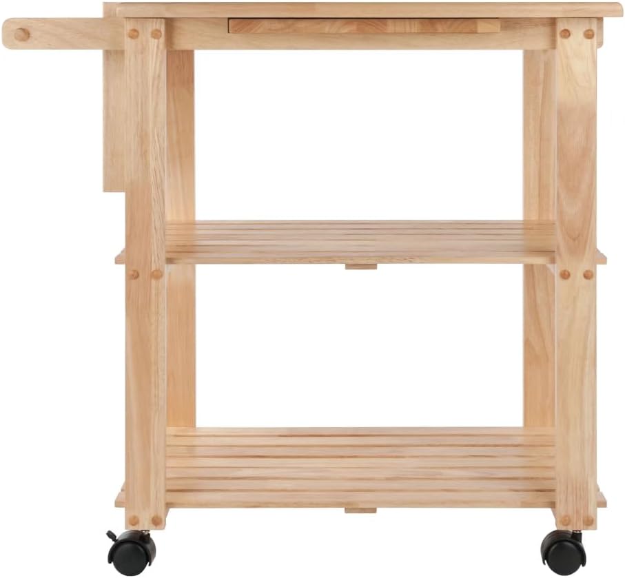 Storage Trolley Utility Kitchen Cart, Natural Finish Islands & Trolleys,Rolling Island,Serving Trolley for Dining Room Shelving Organizer