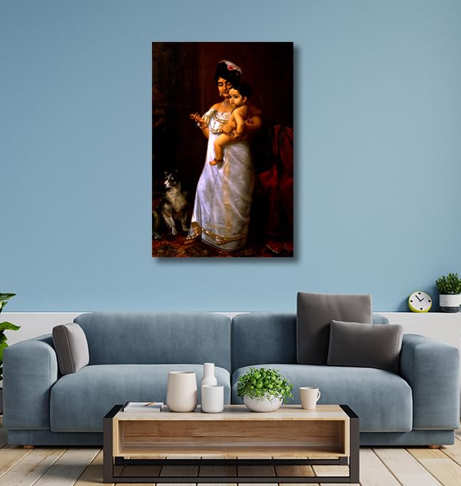 Image of Sikhash Raja Ravi Varma Canvas Paintings Classic Art, Indian Art, Famous Artist, Wall Painting for Living Room, Bedroom, Unframed, Multicolor Fabric - 23x15 inches (58x38 cms, Here Comes Papa)