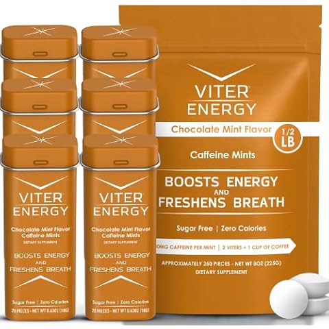 Viter Energy Original Caffeine Mints Chocolate Mint Flavor 6 Pack and 1/2 Pound Bulk Bag Bundle - 40mg Caffeine, B Vitamins, Sugar Free, Vegan, Powerful Energy Booster for Focus and Alertness Cover
