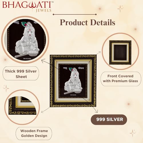 Image of 999 Pure Silver Laddu Gopal Frame for Home & Office | Premium Silver | Pooja Room & Wall Decor | Housewarming, Wedding & Festival Gifts | Certificate Included| Tabletop Size 5.5x5 inch