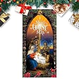 Cortina de Puerta - Gran Escena de Invierno para Colgar, Retrato de la Sagrada Familia, Cortina de Temporada para Puerta de Entrada, impresión de Colores | Fondo navideño Resistente a la