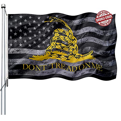 Dont Tread On Me Black American Flag Double Sided- Heavy Duty Don't Tread On Me Gadsden Black Usa Flag 3X5 Outdoor -Tea Party Rattlesnake Flag Banner With 2 Brass Grommets 4 Rows Stitched #TOP8
