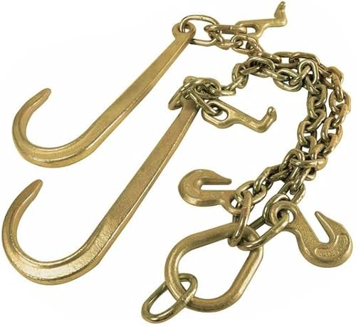 Gooeap 3/8" X 2' V-Type Tow Chain with 15 Inch J-Hooks Link 2 inch Legs,G70 Steel Towing Chain Bridle,Yellow Zinc Plated Tractor Car Wrecker Truck Tie，7800 lbs Safe Working Load
