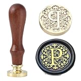 Ychostamp Buchstaben-Wachssiegel-Stempel-Set – Wachsstempel für Initialversiegelung, 25mm/0,98 Zoll Barocker Messingsiegel, Alphabetstempel mit Griff (Buchstabe P)