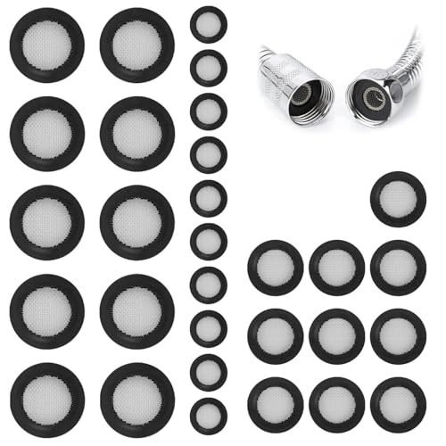 txuzong Set di 30 guarnizioni con filtro in acciaio inox – Guarnizione piatta in silicone da 1/2/3/4/1 pollici – Anelli di tenuta universali per rubinetto, tubo doccia e raccordi per tubi – Set di