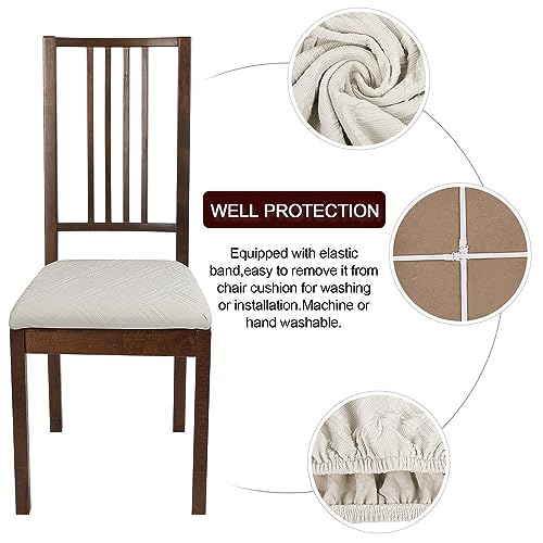 Image of SearchI Waterproof Seat Covers for Dining Room Chairs Stretch Jacquard Chair Seat Covers Set of 6, Removable Washable Kitchen Chair Seat Protector Cushion Slipcovers for Office (Beige Rhombus)