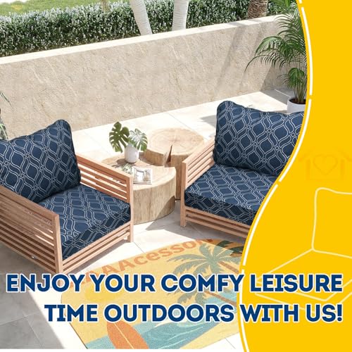 Image of AAAAAcessories Outdoor Seat Cushions for Chairs, Fade-Resistant, Waterproof Patio Furniture Replacement Cushions, 25.5 inch x 25.5 inch x 5 inch + 25.5 inch x 19 inch, Set of 2, Slate Blue Vine Trellis