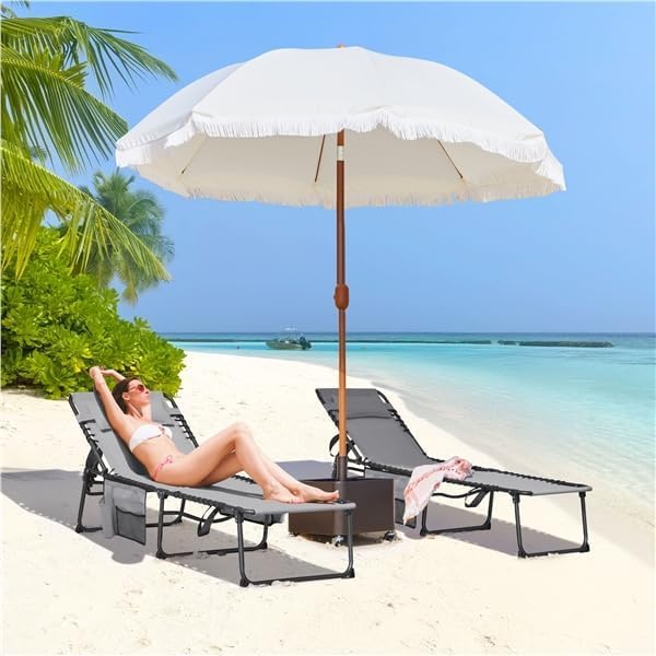 Yaheetech Chaise Longue Pliante Bain de Soleil Transat Jardin Exterieur 189x57x38 cm Dossier Inclinable 5 Positions Lit de Camping pour Plage Piscine Terrasse Relax Détente en Plein Air Gris