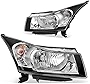 DWVO Headlight Assembly Compatible with 2011 2012 2013 2014 2015 / 11 12 13 14 15 Chevy Chevrolet Cruze, 2016 Chevy Cruze Limited Black Housing