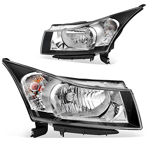 DWVO Headlight Assembly Compatible with 2011 2012 2013 2014 2015 / 11 12 13 14 15 Chevy Chevrolet Cruze, 2016 Chevy Cruze Limited Black Housing