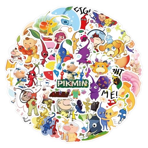 CAREOR 50Pcs Pikmin Stickers Vinyl Waterproof Anime Pikmin Stickers for Kids Teen Crafts Laptop Bottles Envelopes Gifts Tags Snowboard (B)