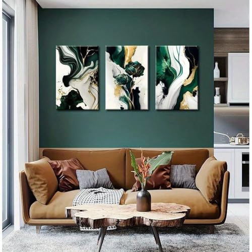 Impression murale abstraite marbre vert et doré triptyque moderne - 5