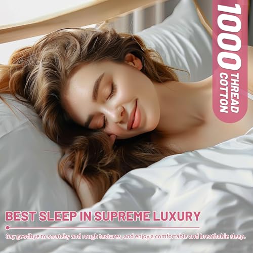 MEISHANG 1000 Thread Count Egyptian Cotton Sheets California King - 100% Egyptian Cotton Sheet Set, Sateen Weave, Soft & Breathable, 16" Deep Pockets - 4 Piece (Cal King, Light Pink)