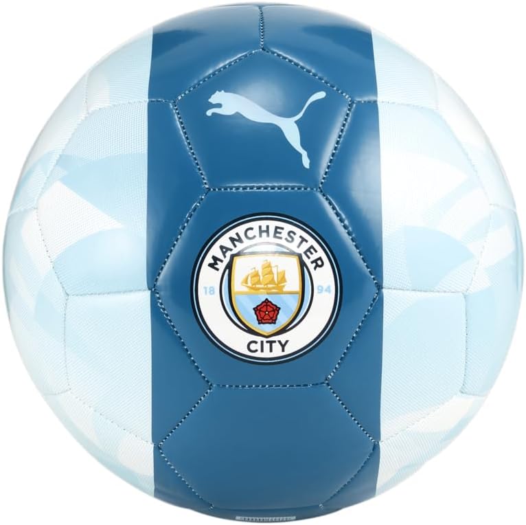 PUMA Manchester City Fan Ball - Show Off Your Cityzen Passion with Eye-Catching Design, Machine Stitched for Durability, Size's 1-5 (White/Light Blue) (Silver Sky/Lake Blue, 5)