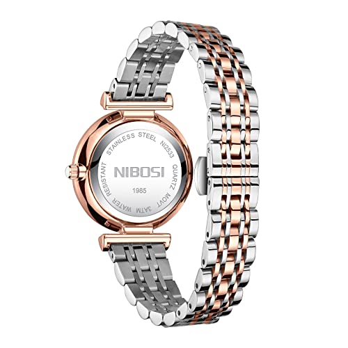 Image of NIBOSI Watches for Women Analog Women Watch Diamond Stylish Leather Band Wrist Watch for Ladies Rose Gold Dial Girls Watch