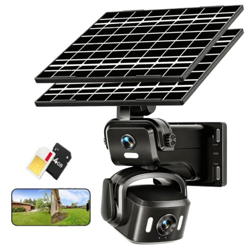 NEYESECU 4G LTE Solar Security Camera Outdoor, Dual Lens 4K 8MP