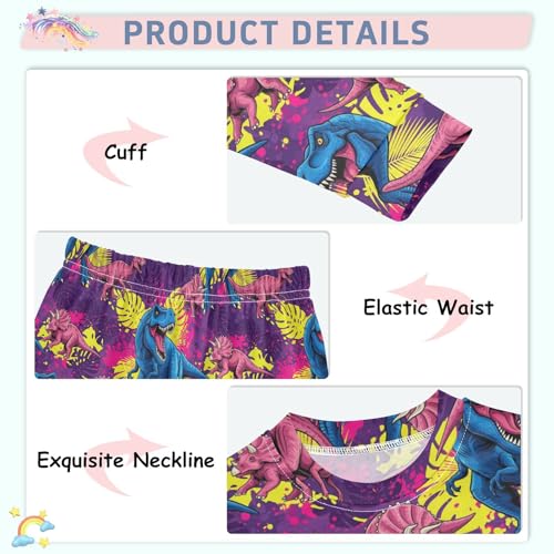 Pajama Sets Long Sleeve Dinosaur Leaves Pattern Soft Comfy Sleepwear 2 Piece PJS 3-8T4