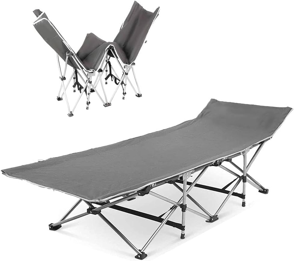 NC Folding Camping Cots for Adults Most Comfortable, Double Layer Oxford Sturdy Folding Sleeping Cots for Outdoor Travel Home Use, Portable with Carry Bag,Grey