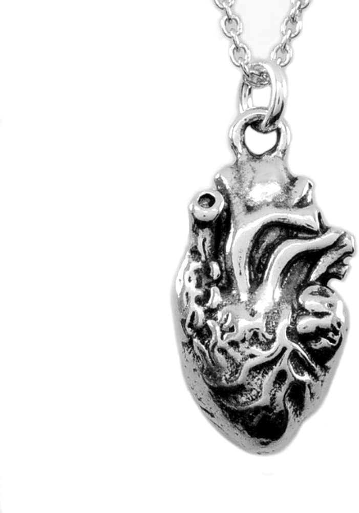 KEVIN N ANNA Sterling Silver Anatomical 3D Heart Charm Necklace, 18" – Realistic Heavy Weight Pendant