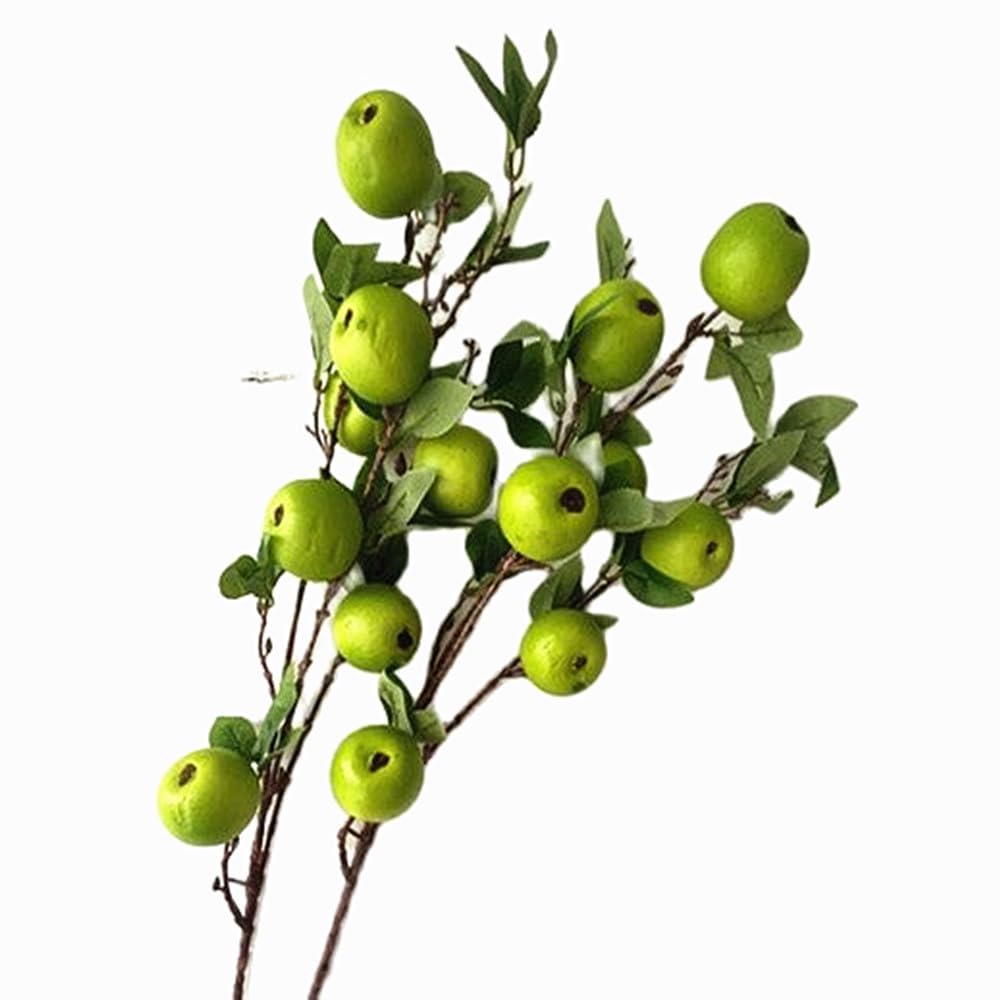 forestmistry 2pcs Artificial Apple Tree Branch with 7 Apple Fruit Faux Greenery Plant for Wedding Centerpieces Hotel Floral Decoration (Green)