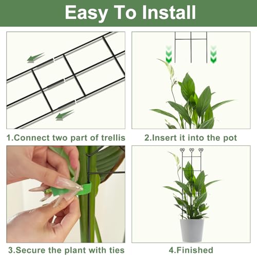 Image of 32in Large Indoor Plant Trellis for Climbing Plants, Expandable Metal Garden Trellis for Potted Plants, Tall Plant Supports for Ivy Pothos Hoya Monstera, 4p
