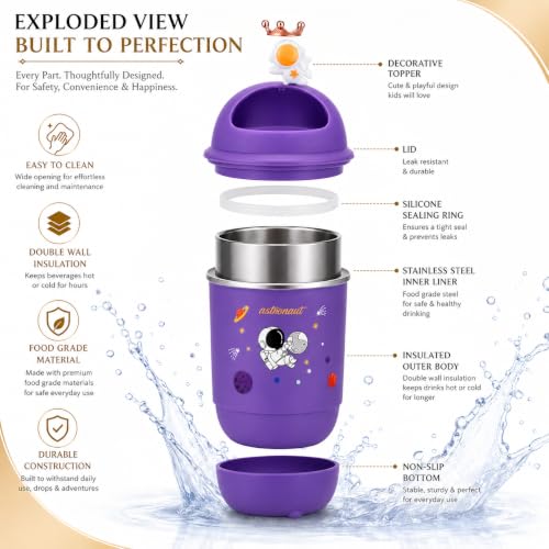 Image of Fieety Water Bottle Glass for Office Women & Men, Glass Bottle for Fridge, Leak-Resistant Glass Sipper Bottle, Reusable Bottle for Home, Gym & Travel (Astronaut)