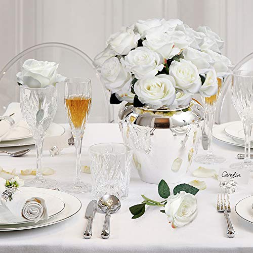 Mocoosy 12 Pcs Rose Artificial Flowers, White Silk Roses With Stems Realistic Fake Rose Flower Bouquets For Wedding Arrangement Centerpieces Party Home Table Decorations #TOP3