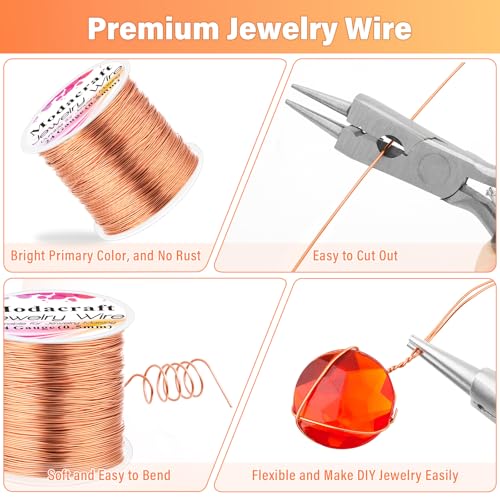Image of Modacraft 24 Gauge Copper Wire for Jewelry Making - 214FT /0.5mm Tarnish-Resistant Craft Wire with Multi-Functional Pliers - Perfect for DIY Jewelry, Wire Wrapping, Gardening, and Artistic Projects