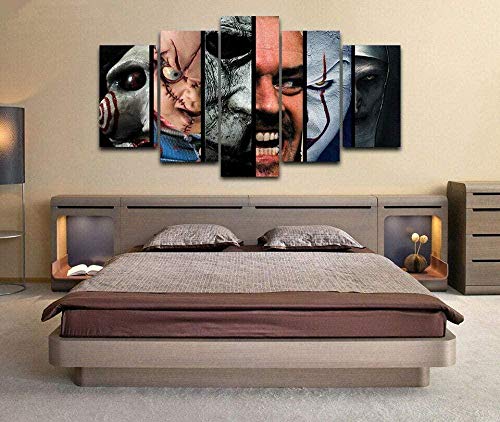 bnkrtopsu 5 Cuadro en Lienzo 5 Fotos Juntas en una Sala de Estar Dormitorio Creativo murales Decorativos y Carteles(Sin Marco) Personajes de Terror Abstractos de películas de Terror