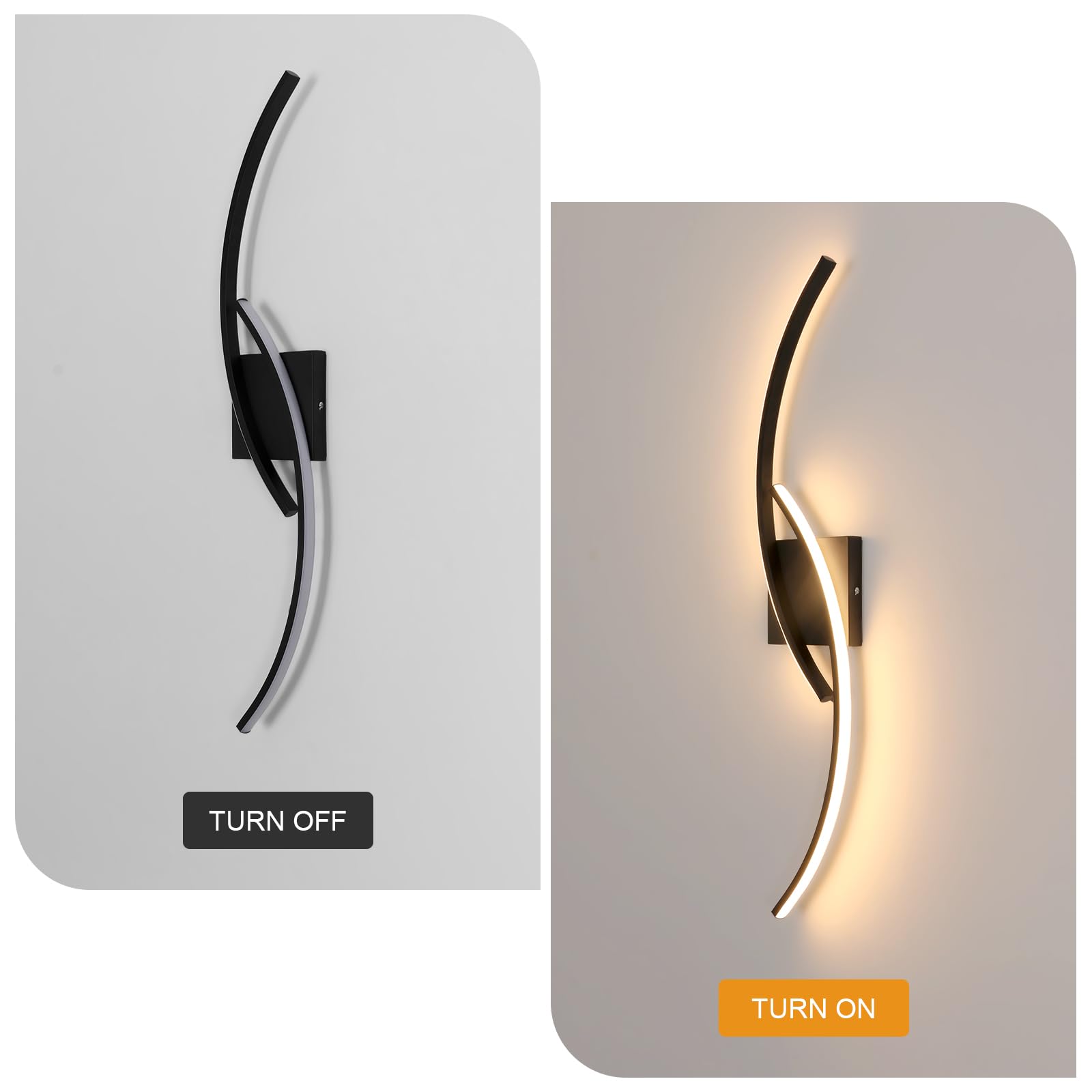 Comely Applique Murale Interieur, Moderne 80cm 27W Noir Lampe Murale LED pour Chambre à Coucher Salon, Lumière Chaude 3000k