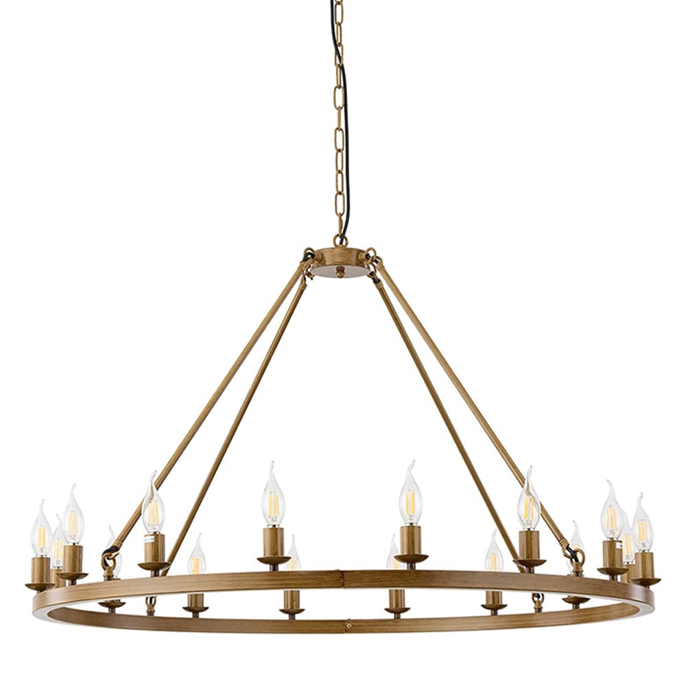 Abinlina 16-Light Faux Wood Finish Chandelier - Farmhouse Pendant Light Fixture for Living Room, Kitchen, and Dining Room