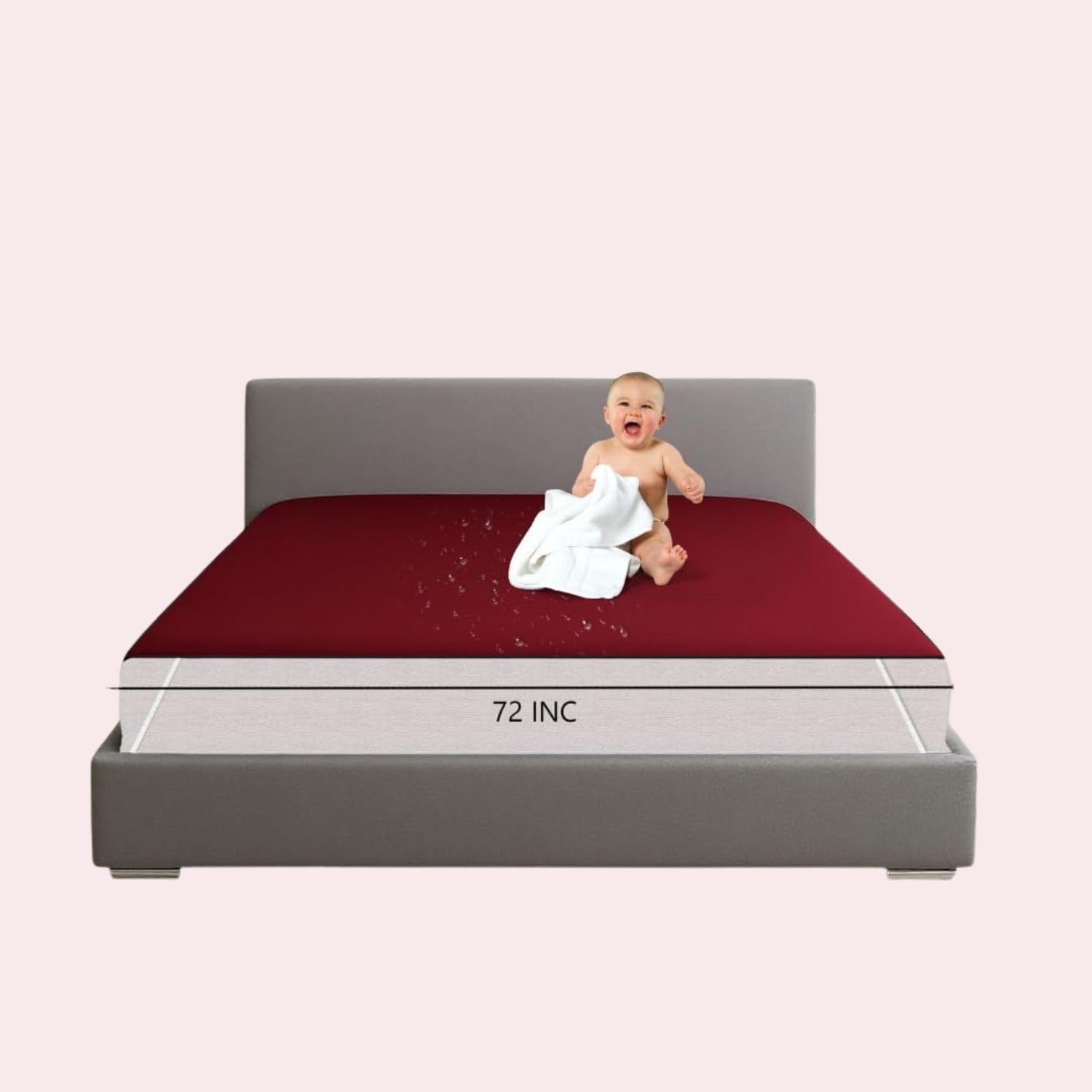 Waterproof Cotton Terry Mattress Protector King Size 72 x 75 Inch Red Fitted Bed Cover-image-36
