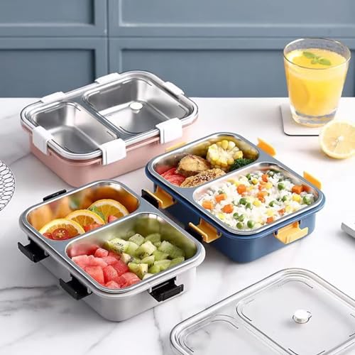 Image of Storescent Lunch Box with Compartment, Leak-Proof BPA Free Stainless Steel for School, Lunch Box for School & Office with a Fork, a Spoon and a Pair of Chopsticks (Blue, 2 Compartment)