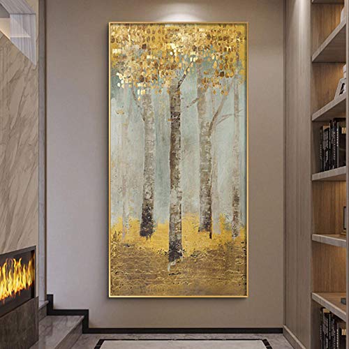 Art abstrait doré impression sur toile géante 90x180cm de qualité pour intérieur chic