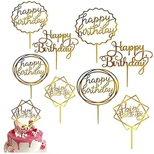 8 STKS Gelukkige Verjaardagstaart Toppers, Gouden Verjaardagstaart Topper, Acryl Taart Topper, Glitter Taart Decoratie…