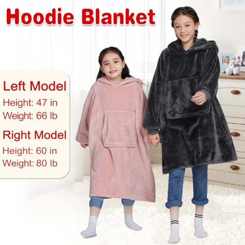 Image of Waitu Wearable Blanket for Kids, Cozy Wearable Blanket Hoodie for Teens Girls Boys, Warm Blanket Sweatshirt Gift for Teenage, Hoodie Blanket with Sleeves and Giant Pocket - Dark Gray