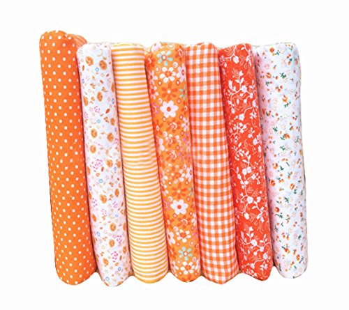 7pcs de sarga algodón tela PATCHWORK de costura para textiles français Tejido colcha DIY Needlework gamuza 50 cm x 50 cm (naranja)