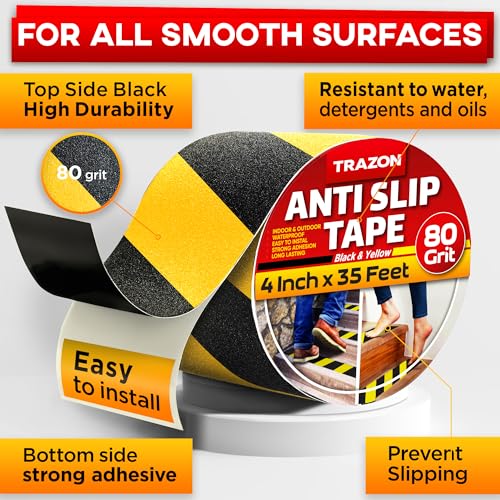 Image of Grip Tape - Heavy Duty Anti Slip Tape for Stairs Outdoor /Indoor Waterproof 4Inch x 35Ft Safety Non Skid Roll for Stair Steps Ramp Traction Tread Staircases Grips Non Slip Strips Walk Black and Yellow