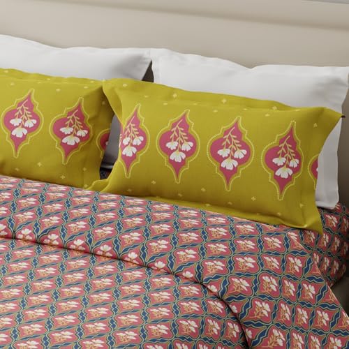 Image of Layers 100% Cotton for Double Size Bed | 120 TC Floral, Soft, Breathable, Machine Washable Bedsheet with 2 Pillow Covers | Forever Collection (224 x 254 cm) - Pink & Blue