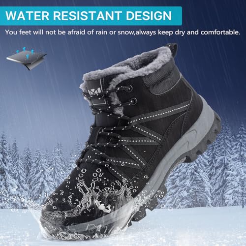 Qiucdzi Winter Boots for Men Snow Boots with Warm Fur Lined Anti-Slip Hiking Ankle Booties Comfort Walking Trekking Shoes for Outdoor4
