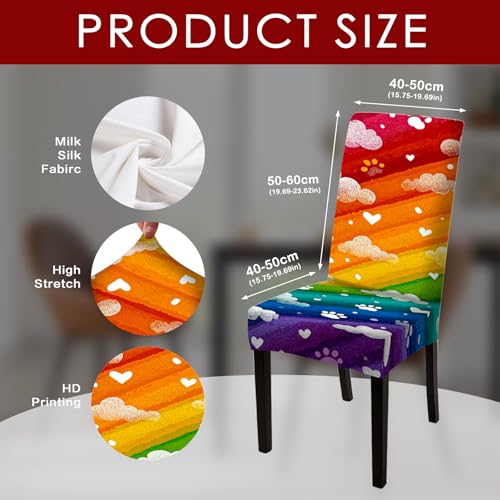 Image of Nuxovilar Rainbow Cloud Paw Print Stretch 23.6x70in 2PCS Chair Covers | Stretch Slipcover Cute Protector Stripe Wrap Seat Guard Dining Room Kids Bedroom Pet Cafe (Rainbow Paw)