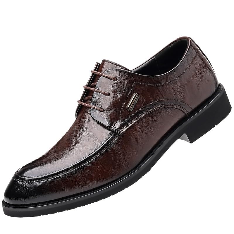 Formal Shoes Dress Oxford for Men Lace Up Classic Breathable Faux Leather Anti-Slip Rubber Sole Block Heel Party