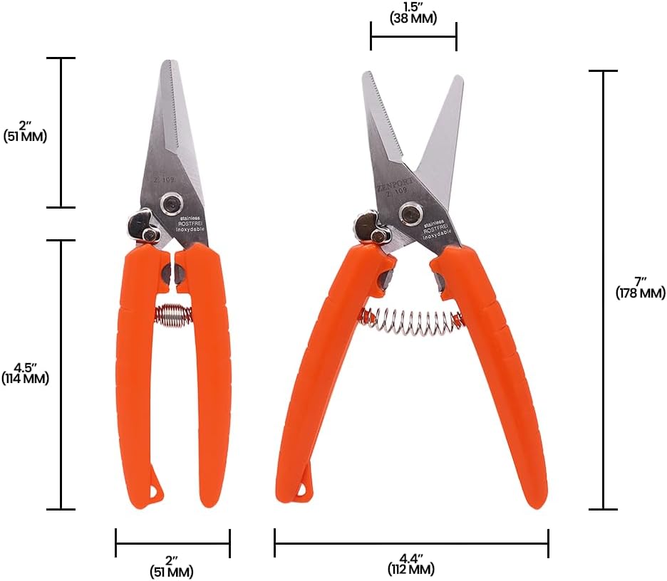 Zenport Z109-3PK of Shears, Floral Bunch Cutter, Stainless Steel, Serrated, Wire Cutter, 3-Pack