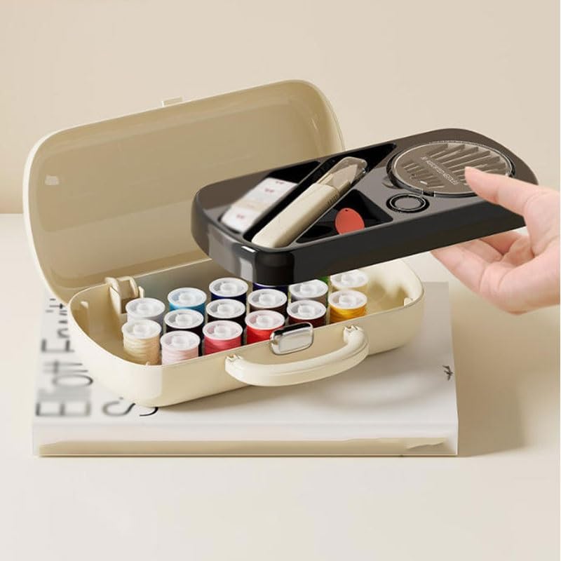 MVNOIRE Plastic Mini Sewing Kit Home Use Convenient Needle Thread Storage Box Tool Set